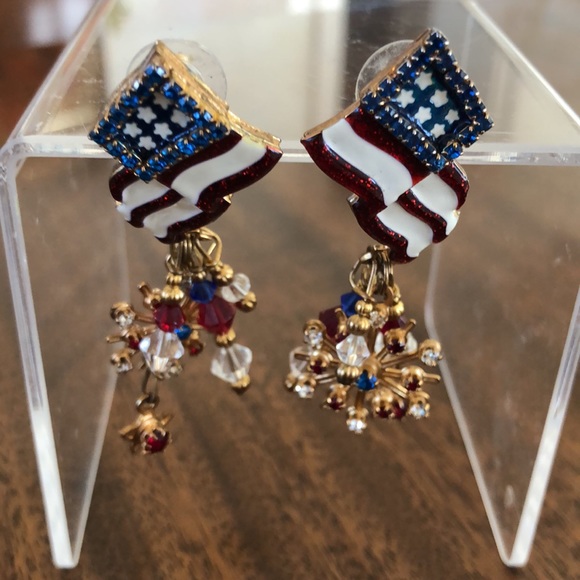 Vintage Lunch at the Ritz patriotic pierced fireworks earrings - Picture 8 of 15